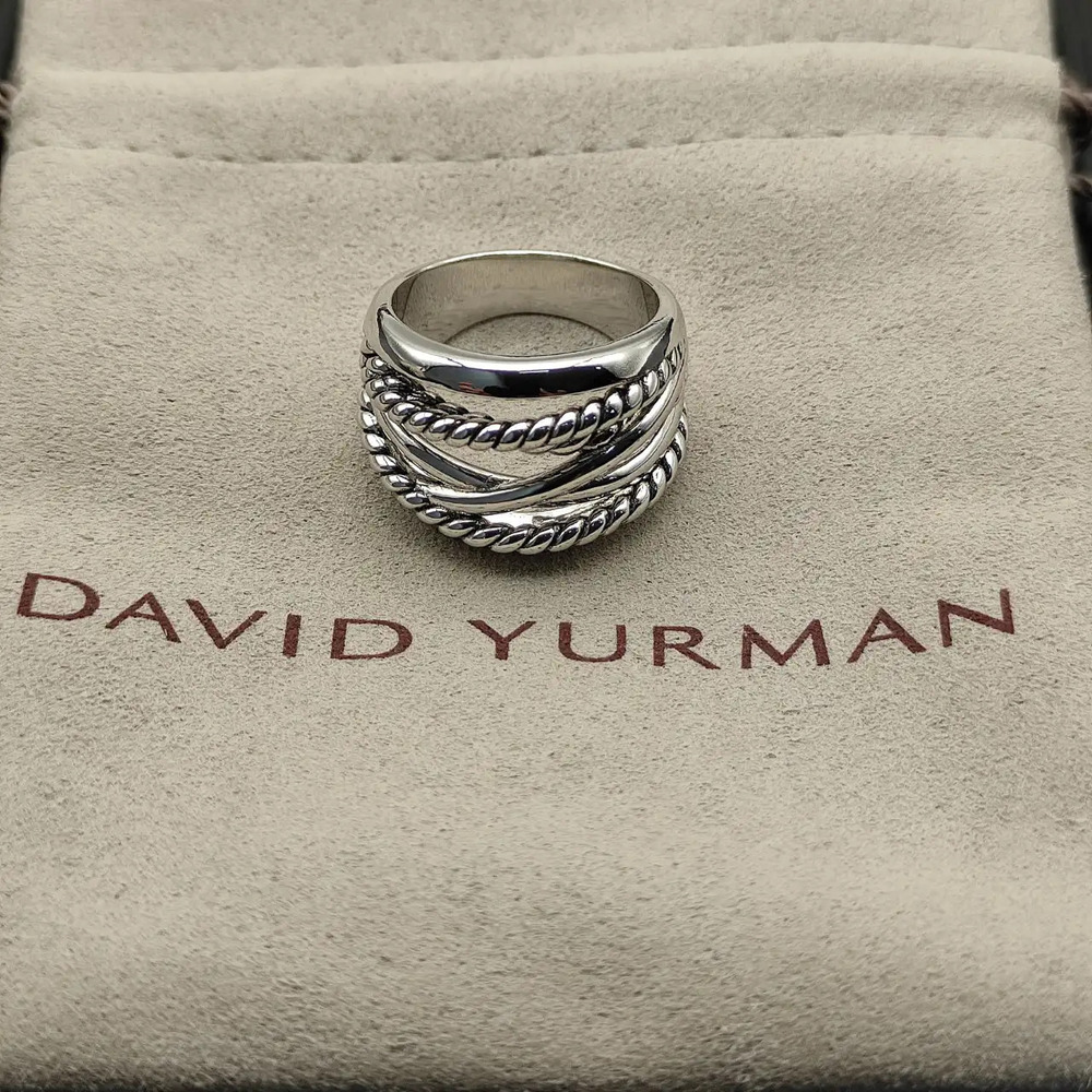 David Yurman Double Cylindrical Silver Cross Ring